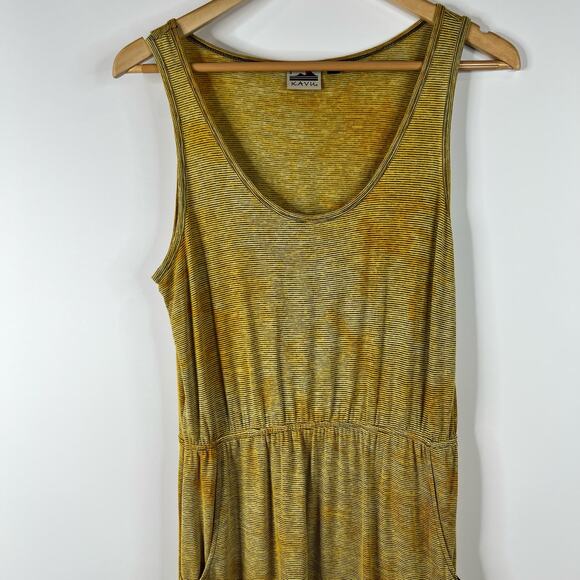 KAVU Womens Spartadress Small Sleeveless Tank Dress Gold Yellow Stripe Pockets - Picture 4 of 12